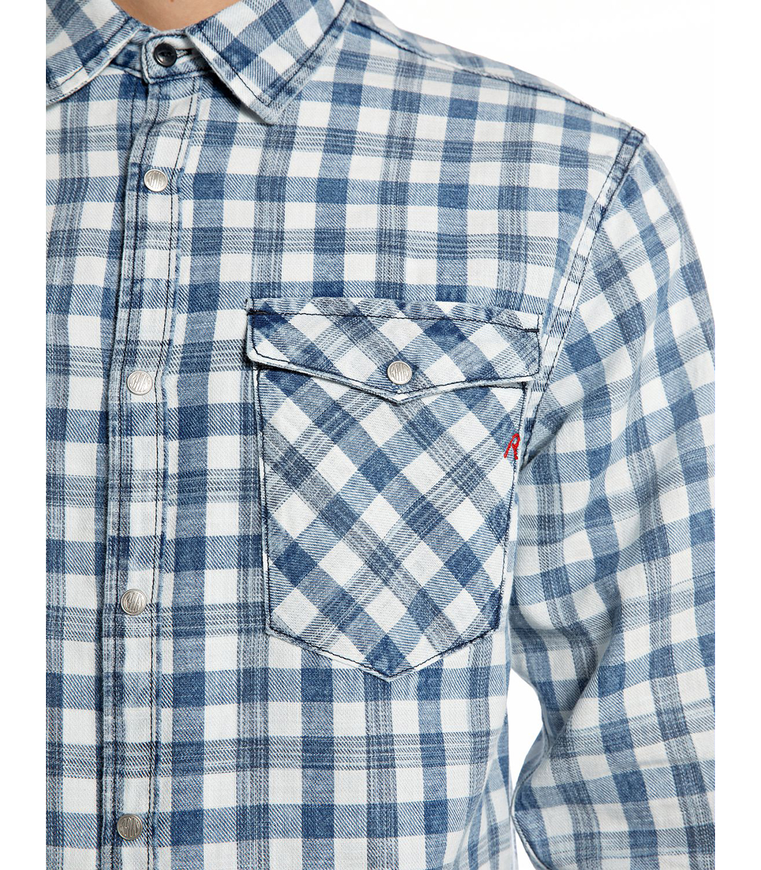 ブリーチ加工インディゴコットンシャツ 詳細画像 ブルー/ホワイト 4